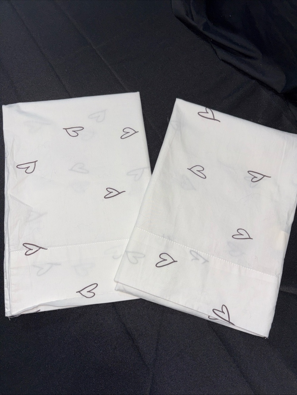 Crate&Barrel White Pillowcases with Black Heart Print